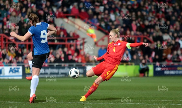 060320 - Wales v Estonia - Women's International Friendly - Anna Filbey of Wales tries a shot at goal