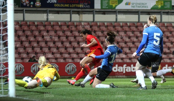 060320 - Wales v Estonia - Women's International Friendly - Megan wynne of Wales scores goal