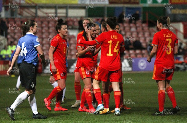 060320 - Wales v Estonia - Women's International Friendly - Megan wynne of Wales celebrates scoring goal