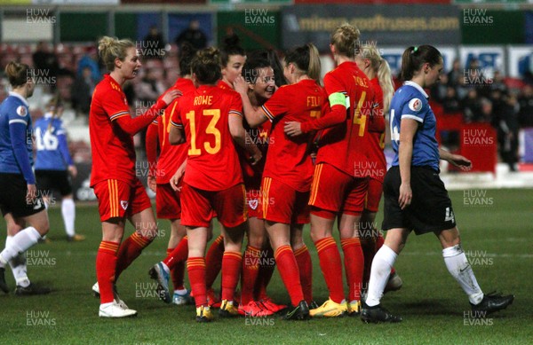 060320 - Wales v Estonia - Women's International Friendly - Megan wynne of Wales celebrates scoring goal