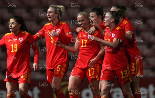 060320 - Wales v Estonia - Women's International Friendly - Nadia Lawrence (17) of Wales celebrates goal