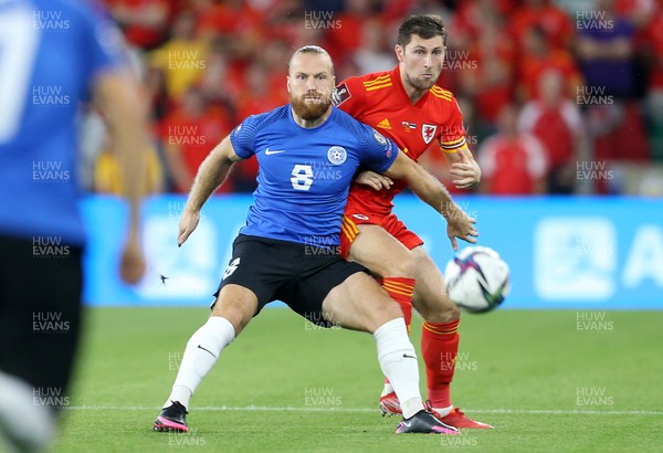 080921 - Wales v Estonia, World Cup 2022 Qualifying - Henri Anier of Estonia is challenged by Ben Davies of Wales