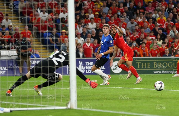 080921 - Wales v Estonia, World Cup 2022 Qualifying - Tyler Roberts of Wales looks on as his shot goes wide
