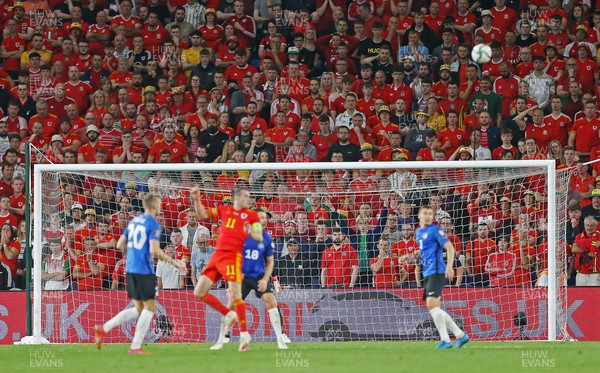 080921 - Wales v Estonia, World Cup 2022 Qualifying - Wales fans watch on as Gareth Bale of Wales lines up a header