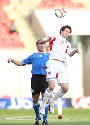 29.05.09 - Wales v Estonia, International Friendy, Llanelli -  Wales' Joe Ledley wins the ball from Estonia's Konstantin Vassiljev  