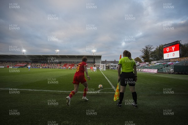 221020 - Wales Women v Faroe Islands - European Women's Championship Qualifier - Angharad James of Wales takes a corner