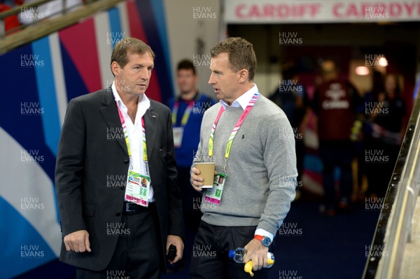 011015 - Wales v Fiji - Rugby World Cup 2015 -Alain Rolland and Nigel Owens