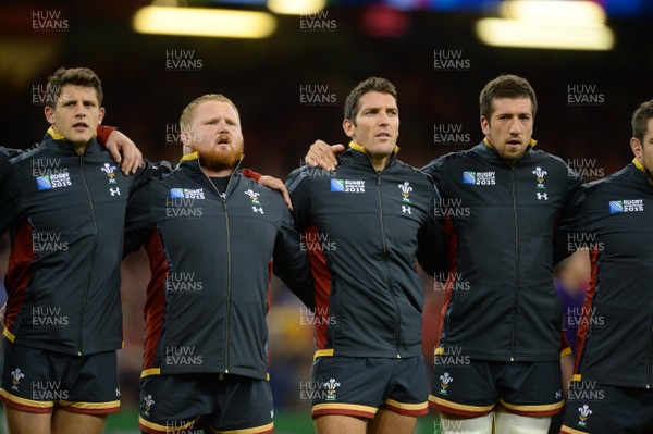 011015 - Wales v Fiji - Rugby World Cup 2015 -Lloyd Williams, Samson Lee, James Hook and Justin Tipuric during the anthems