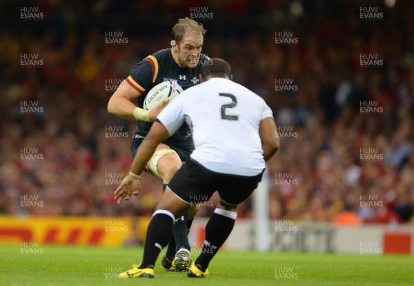 011015 - Wales v Fiji - Rugby World Cup 2015 -Alun Wyn Jones of Wales takes on Sunia Koto of Fiji