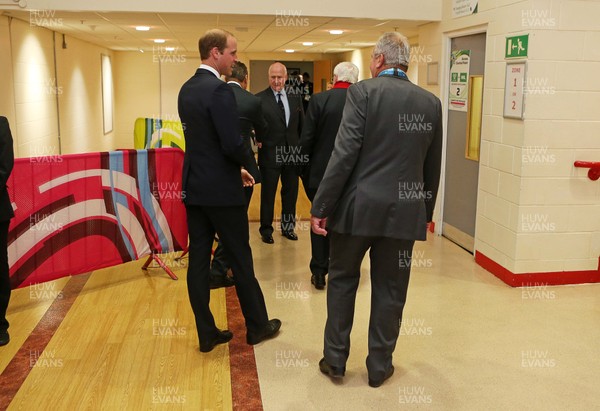 011015 - Wales v Fiji - Rugby World Cup - Picture shows Prince William meeting David Pickering, WRU President Dennis Gethin and Bill Beaumont