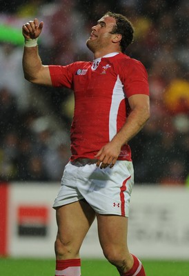 02.10.11 - Wales v Fiji - Rugby World Cup 2011 - Jamie Roberts of Wales celebrates his try. 