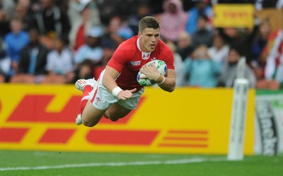 02.10.11 - Wales v Fiji - Rugby World Cup 2011 - Scott Williams of Wales runs in to score try. 