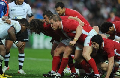 02.10.11 - Wales v Fiji - Rugby World Cup 2011 - Adam Jones, Huw Bennett, Gethin Jenkins and Ryan Jones of Wales. 