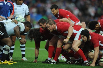 02.10.11 - Wales v Fiji - Rugby World Cup 2011 - Adam Jones, Huw Bennett, Gethin Jenkins and Ryan Jones of Wales. 