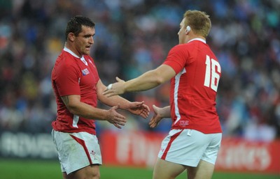 02.10.11 - Wales v Fiji - Rugby World Cup 2011 - Huw Bennett and Lloyd Burns of Wales. 