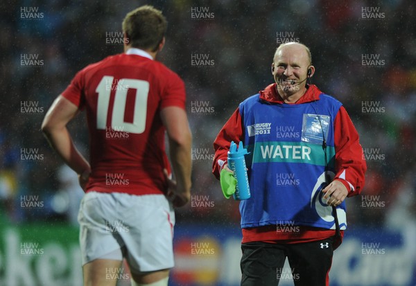 02.10.11 - Wales v Fiji - Rugby World Cup 2011 - Wales kicking coach Neil Jenkins talks to Rhys Priestland. 