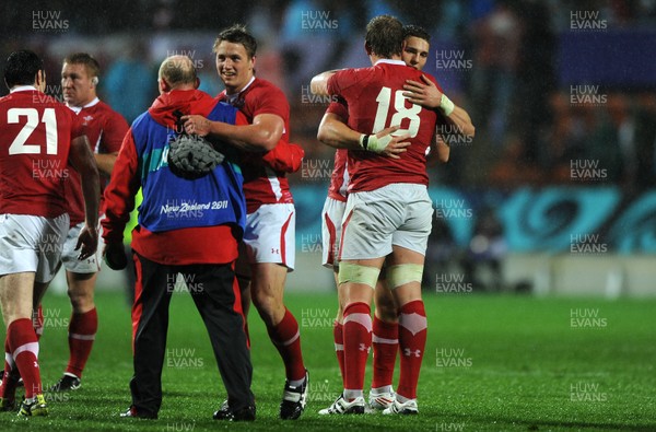 02.10.11 - Wales v Fiji - Rugby World Cup 2011 - George North and Alun Wyn Jones of Wales celebrate at the end of the game. 