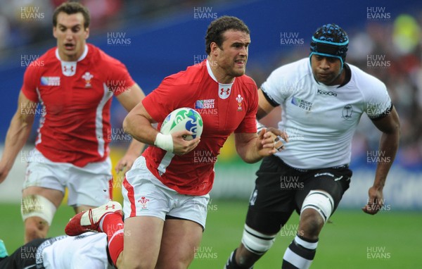 02.10.11 - Wales v Fiji - Rugby World Cup 2011 - Jamie Roberts of Wales runs in to score try. 