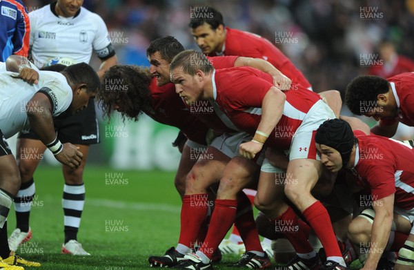 02.10.11 - Wales v Fiji - Rugby World Cup 2011 - Adam Jones, Huw Bennett, Gethin Jenkins and Ryan Jones of Wales. 