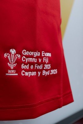 060925 - Wales v Fiji, Women’s Rugby World Cup - Georgia Evans’ match shirt in the Wales changing room ahead of the match