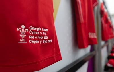 060925 - Wales v Fiji, Women’s Rugby World Cup - Georgia Evans’ match shirt in the Wales changing room ahead of the match