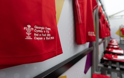 060925 - Wales v Fiji, Women’s Rugby World Cup - Georgia Evans’ match shirt in the Wales changing room ahead of the match