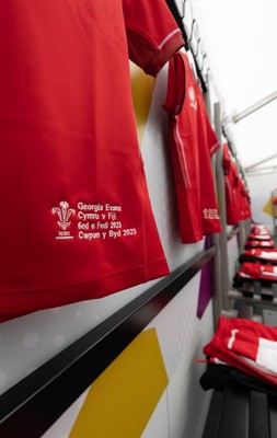 060925 - Wales v Fiji, Women’s Rugby World Cup - Georgia Evans’ match shirt in the Wales changing room ahead of the match