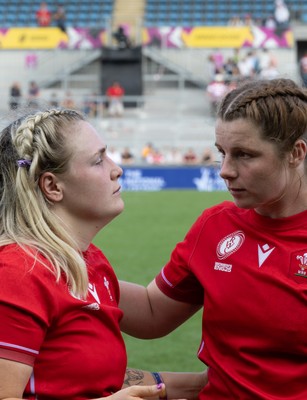 060925 - Wales v Fiji, Women’s Rugby World Cup - Wales co-captains Kate Williams and Alex Callender at the end of the match