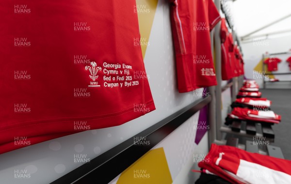 060925 - Wales v Fiji, Women’s Rugby World Cup - Georgia Evans’ match shirt in the Wales changing room ahead of the match