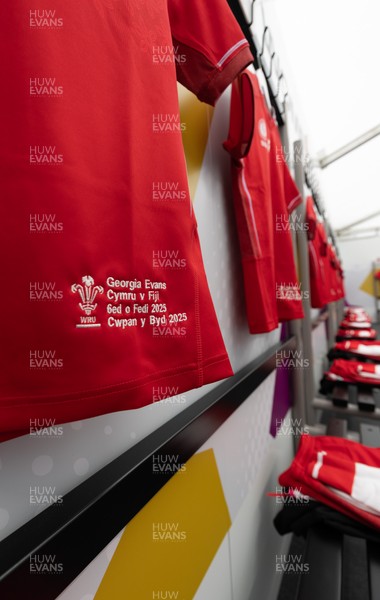 060925 - Wales v Fiji, Women’s Rugby World Cup - Georgia Evans’ match shirt in the Wales changing room ahead of the match