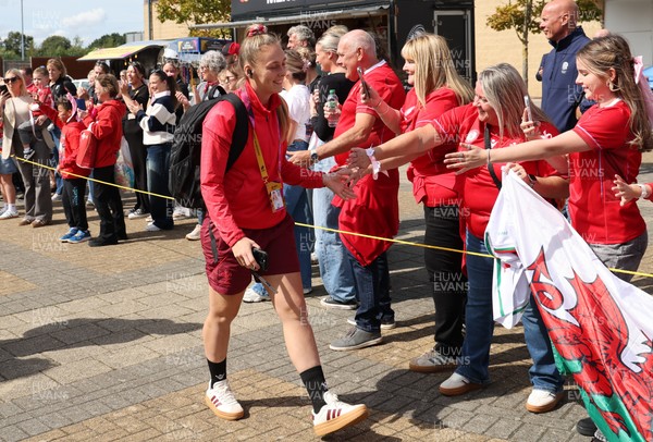 060925 - Wales v Fiji, Women’s Rugby World Cup - Hannah Dallavalle of Wales arrives at the stadium ahead of the match