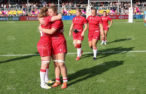 060925 - Wales v Fiji, Women’s Rugby World Cup -Kate Williams of Wales with Abbie Fleming of Wales at the end of the match