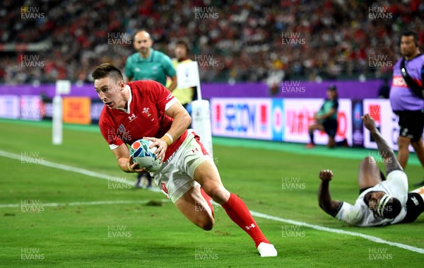 091019 - Wales v Fiji - Rugby World Cup - Josh Adams of Wales scores try