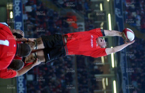 9-11-02 Wales v Fuji  Wales new boy Dafydd Jones takes early lineout ball  for Wales.  