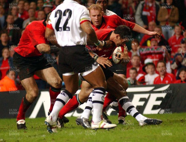 9-11-02. Wales v Fiji.  Wales' Sonny Parker drives over to score.  Picture: James Davies/