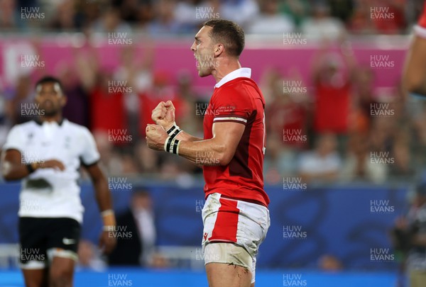 100923 - Wales v Fiji - Rugby World Cup 2023 - Pool C - George North of Wales celebrates scoring a try