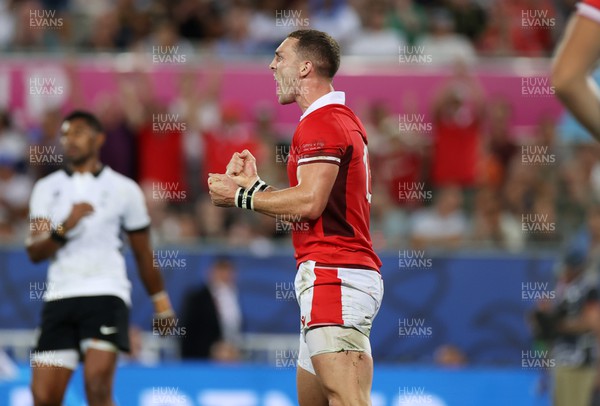 100923 - Wales v Fiji - Rugby World Cup 2023 - Pool C - George North of Wales celebrates scoring a try