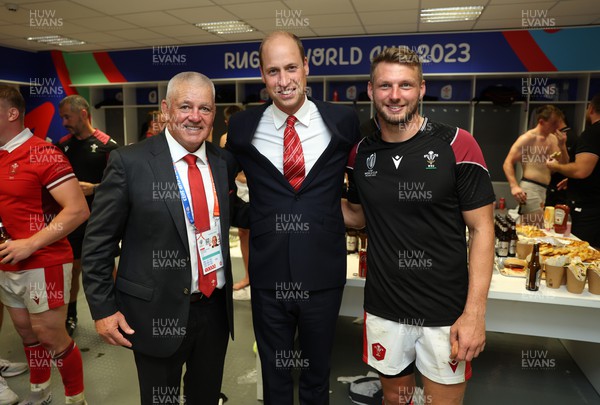 100923 - Wales v Fiji - Rugby World Cup 2023 - Pool C - HRH Prince William with Wales Head Coach Warren Gatland and Dan Biggar