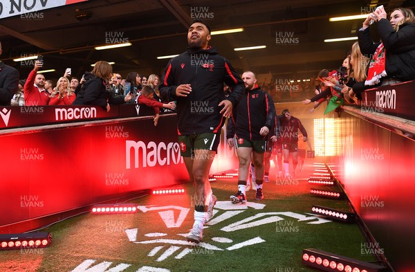 141121 - Wales v Fiji - Autumn Nations Series - Willis Halaholo of Wales runs out of the tunnel