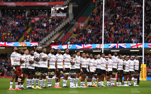 141121 - Wales v Fiji - Autumn Nations Series - Fiji players line up for the anthems