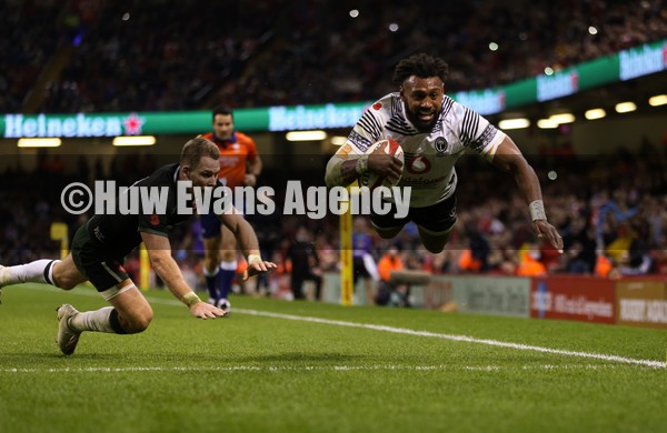 141121 - Wales v Fiji, Autumn Nations Series 2021 - Waisea Nayacalevu of Fiji dives in to score try