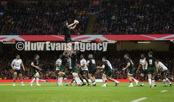 141121 - Wales v Fiji, Autumn Nations Series 2021 -  Adam Beard of Wales takes the lineout ball