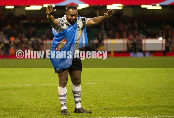 141121 - Wales v Fiji, Autumn Nations Series 2021 -  Mesake Doge of Fiji applauds the fans at the end of the match