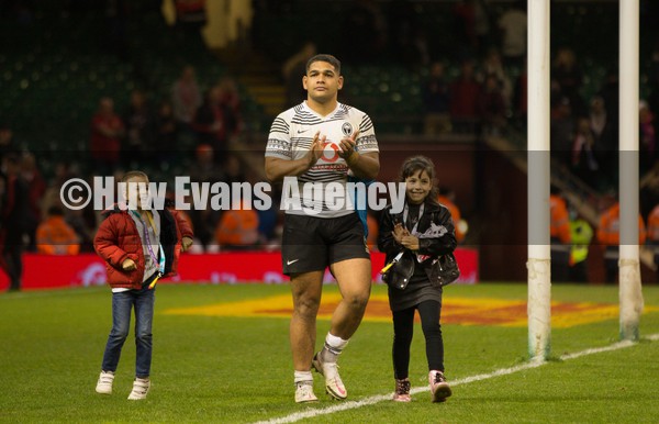 141121 - Wales v Fiji, Autumn Nations Series 2021 -  Sam Matavesi of Fiji applauds the fans at the end of the match
