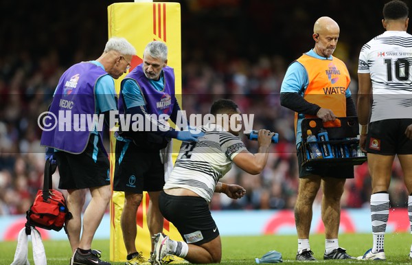141121 - Wales v Fiji, Autumn Nations Series 2021 -  Sam Matavesi of Fiji receives medical attention