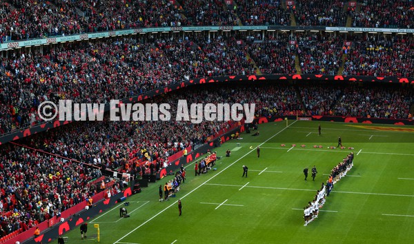 141121 - Wales v Fiji, Autumn Nations Series 2021 -  The squads and management line up for the anthems