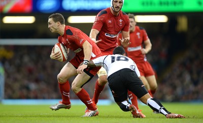 151114 - Wales v Fiji - Dove Men Series -George North of Wales takes on Josh Matavesi of Fiji