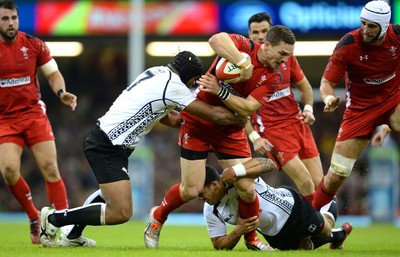 151114 - Wales v Fiji - Dove Men Series -George North of Wales takes on Akapusi Qera and Josh Matavesi of Fiji