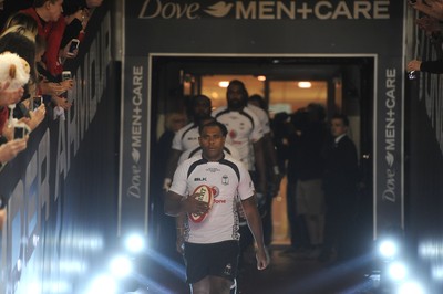 151114 - Wales v Fiji - Dove Men Series -Akapusi Qera of Fiji leads out his side