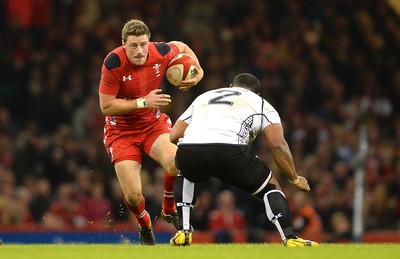 151114 - Wales v Fiji - Dove Men Series -Rhys Priestland of Wales takes on Sunia Koto of Fiji